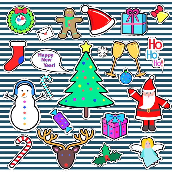 Set of Happy New Year and Merry Christmas Elements — Stock Vector