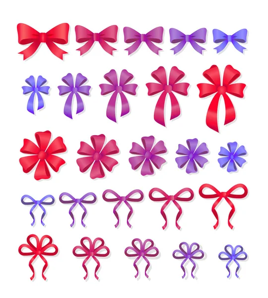 Set of Decorative Bows Gift Ribbons Present Decor — Stock Vector