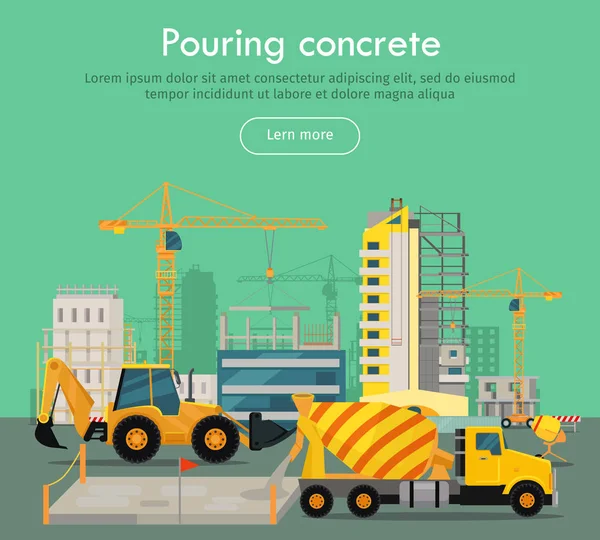 Pouring Concrete Conceptual Flat Vector Web Banner — Stock Vector