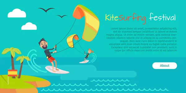 Festival de Kitesurf Banner. Estilo de Kiteboarding — Vetor de Stock
