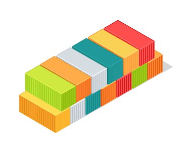 Kargo kümesi kutuları izometrik 3d konteyner teslim