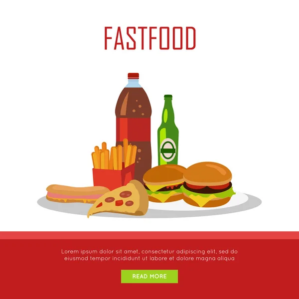 Fast Food Banner elszigetelt fehér Background — Stock Vector