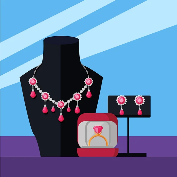 Juego de Joyas Collar, Anillo y Pendientes Aislados — Vector de stock