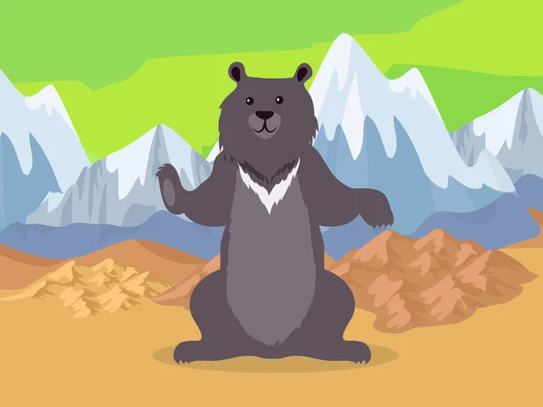 Brown Bear in Asia Mountains Icon. Vector Vector Graphics
