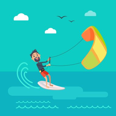 Kitesurfing vektör kavramı düz tasarım