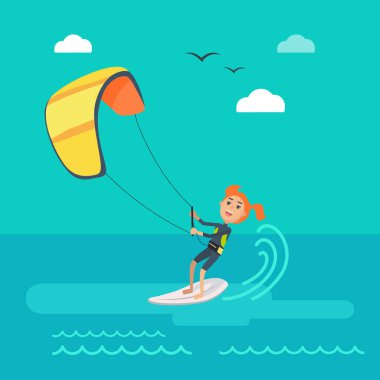 Kitesurfing vektör kavramı düz tasarım