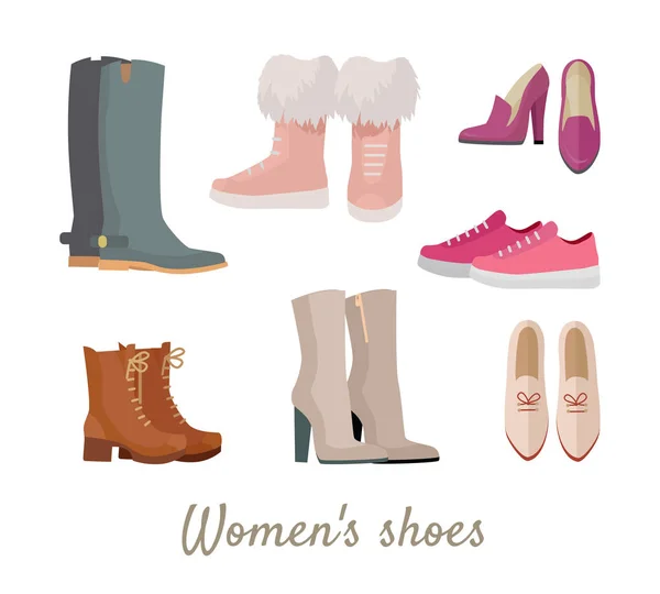 Conjunto de Mulher s Sapatos Vetores em Projeto Plano — Vetor de Stock