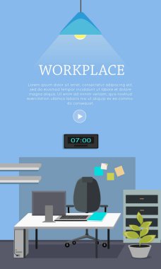 İş yeri kavramı vektör Web Banner düz tasarım