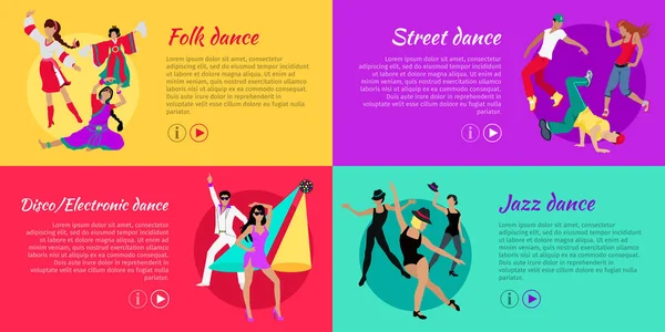 Set de Banners Web Vectoriales de Baile en Diseño Plano — Archivo Imágenes Vectoriales