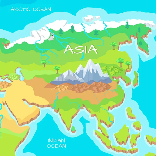 Asia Mapa isométrico con atracciones naturales — Vector de stock