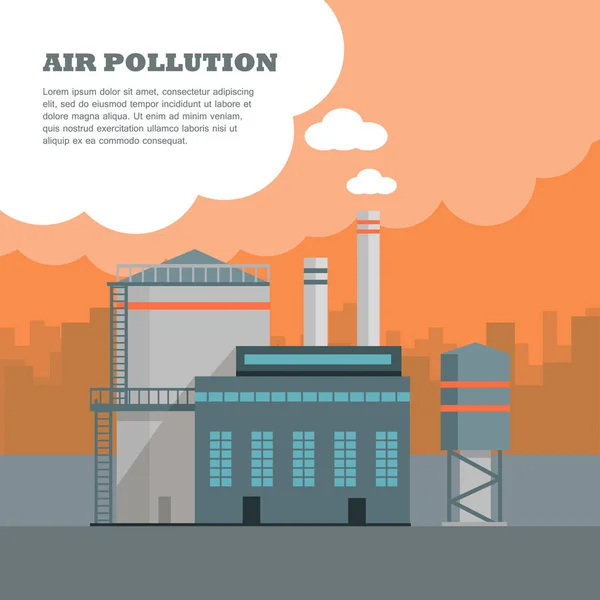 Air Pollution Banner. Factory with Smog Pipes — Stock Vector