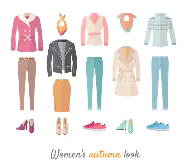 Mujer s Autumn Look Vector Concept en diseño plano — Vector de stock