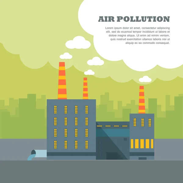 Air Pollution Banner. Factory with Smog Pipes — Stock Vector