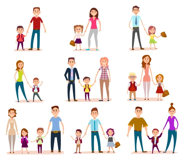 Samling av föräldrar med sina barn i skolan — Stock vektor