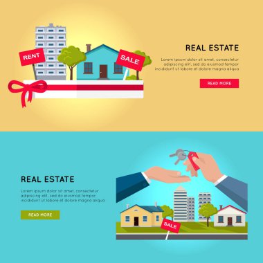 Emlak vektör Web afiş kümesi.