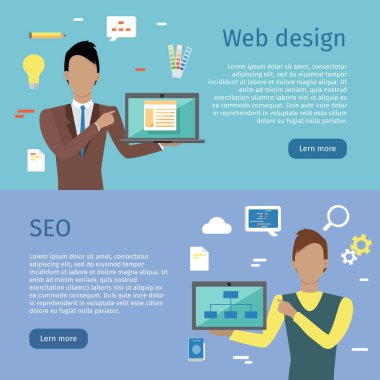 Web Tasarım, Seo vektör Web afiş düz stil