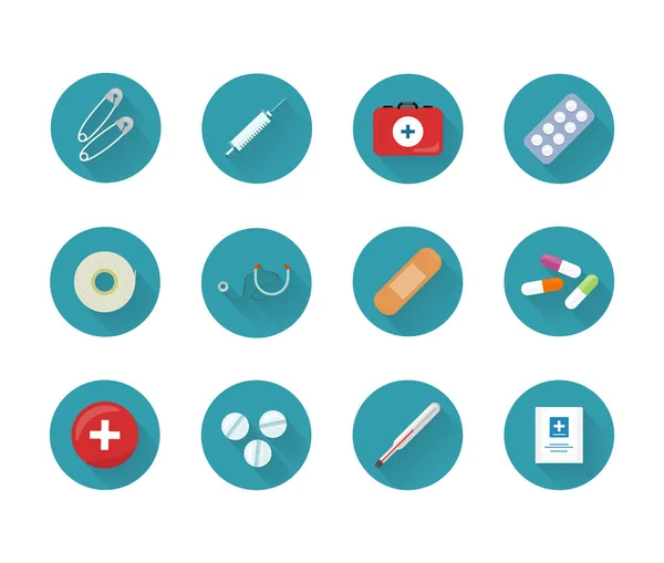 Colección de iconos de medicina en botones web . — Vector de stock