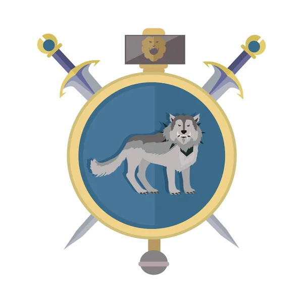 Γκρίζος λύκος σε χρυσό κύκλο. Αντικείμενο παιχνιδιού — Διανυσματικό Αρχείο