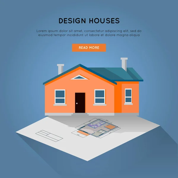 Diseño Casas Conceptual Web Banner en Diseño Plano — Vector de stock