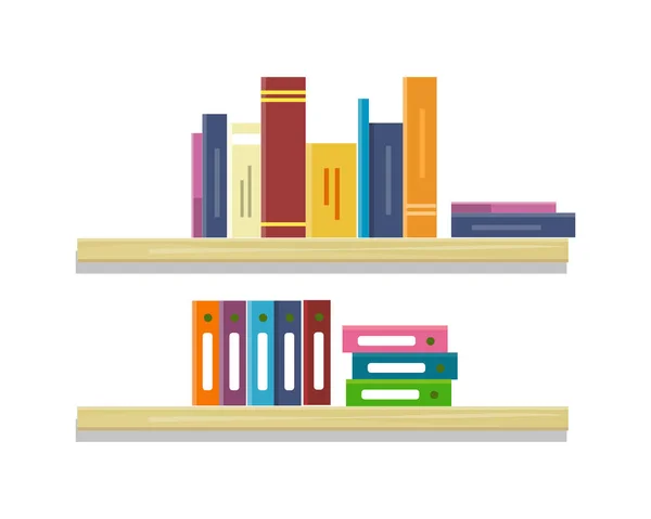 Shelves with Books and Folders — Stock Vector