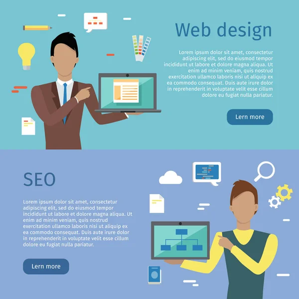 Diseño Web, SEO Vector Web Banners en estilo plano — Archivo Imágenes Vectoriales