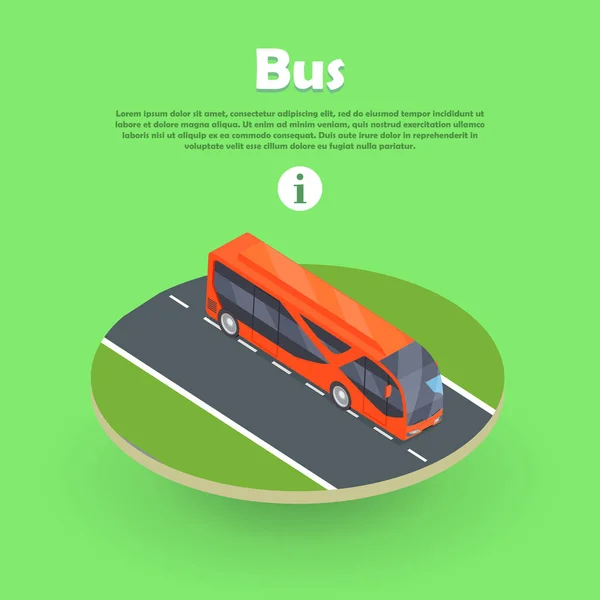 Isometric Bus on Part of Road Web Banner. Vector — Stock Vector