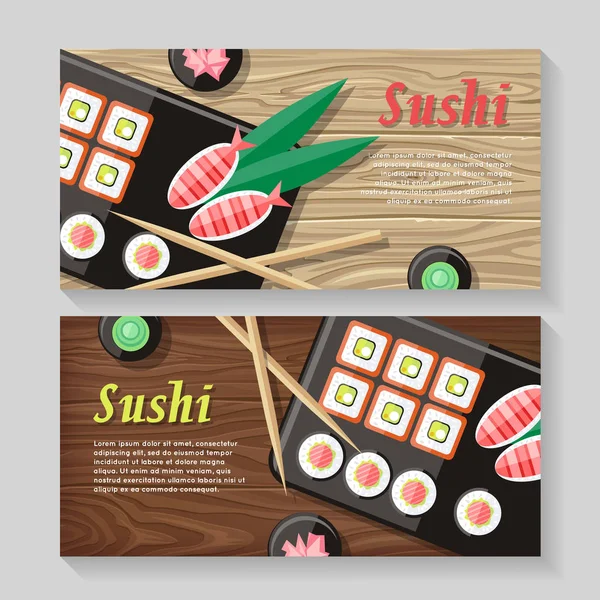 Japanische Lebensmittel Illustration Web-Banner. Japanisches Sushi — Stockvektor