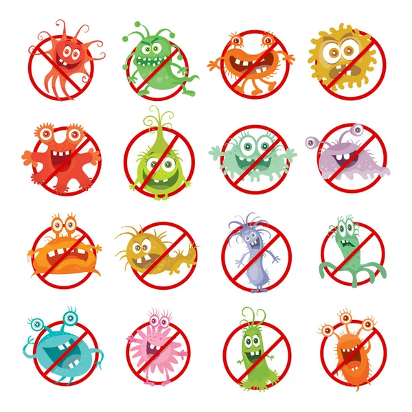 Stop Bacteria Dibujos animados Vector Ilustración No Virus — Archivo Imágenes Vectoriales