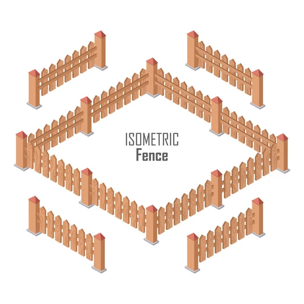 Wooden Fence Vector In Isometric Projection — Stock Vector