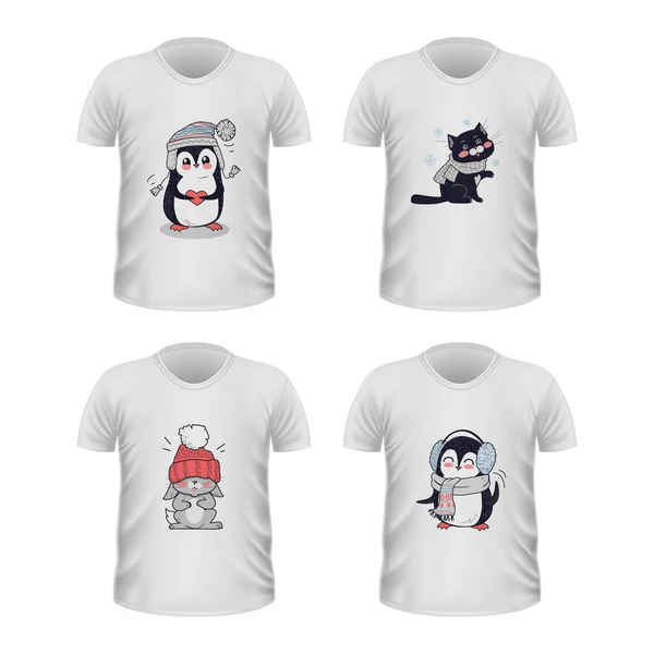 T-shirt Vista frontal com animais isolados em branco — Vetor de Stock