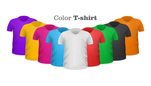 Color T-shirts Front View Vector Set Isolated — Stock Vector