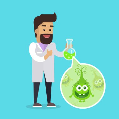Bacteriologist with Bacteria in Glass Flask Vector clipart