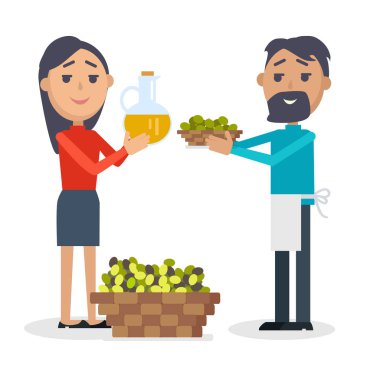 Şişe zeytinyağı, zeytin adamla kadın