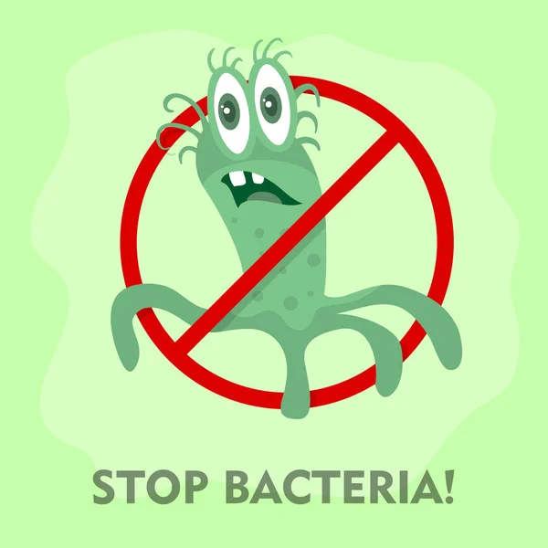 Stop bacteriën Cartoon Vector illustratie geen Virus — Stockvector