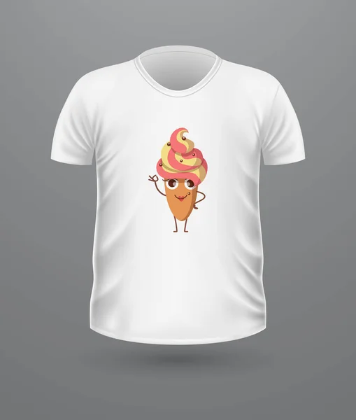T-shirt Tampilan Depan dengan Makanan Terisolasi di Putih - Stok Vektor