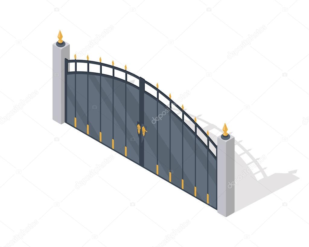 Metal Gate Vector Icon In Isometric Projection