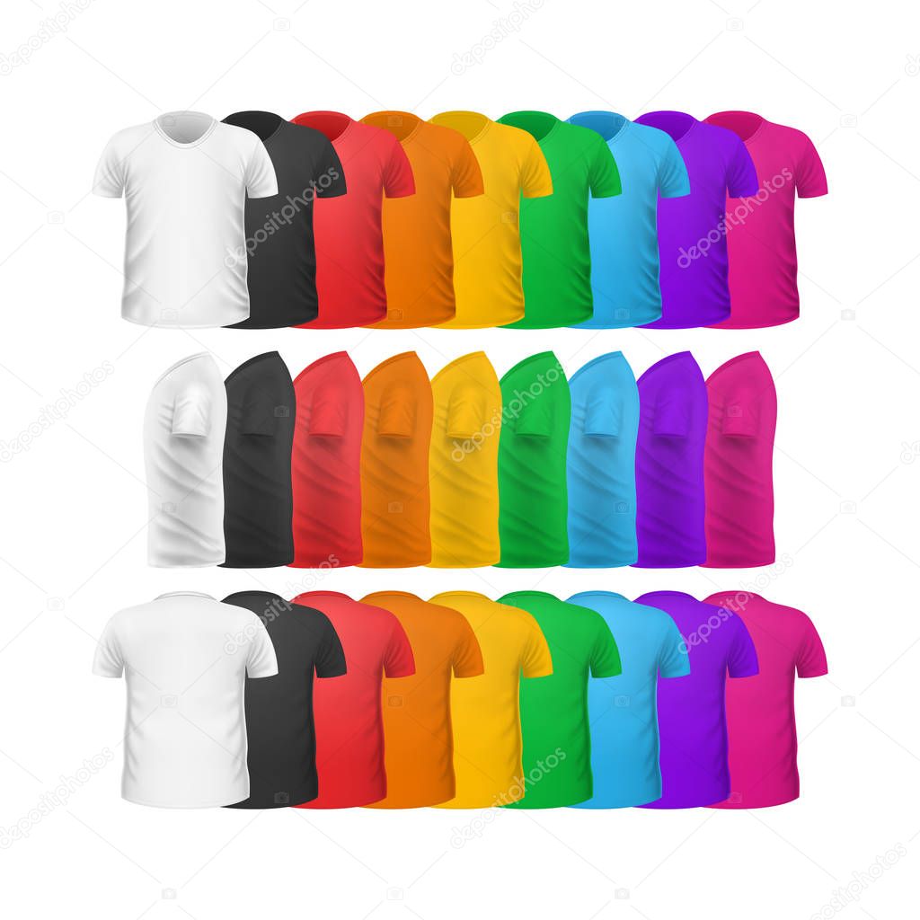 Color T-shirts Front View Vector Set Isolated