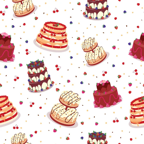 美味的庆祝蛋糕矢量无缝模式 — 图库矢量图片