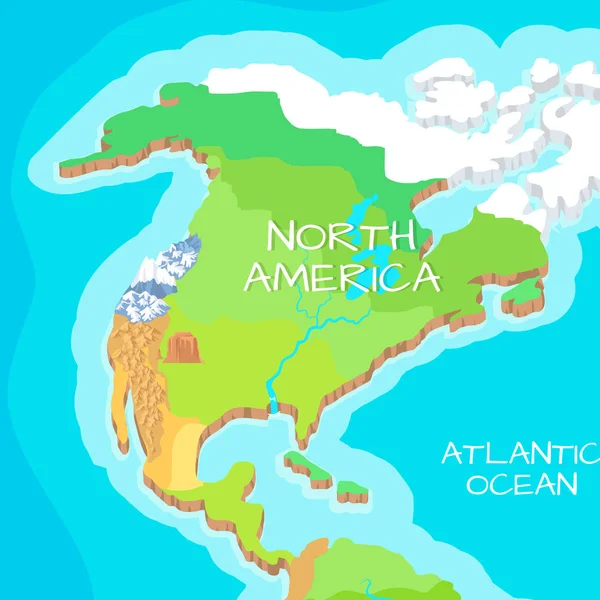 Mapa do relevo dos desenhos animados do vetor do continente de América do Norte —  Vetores de Stock