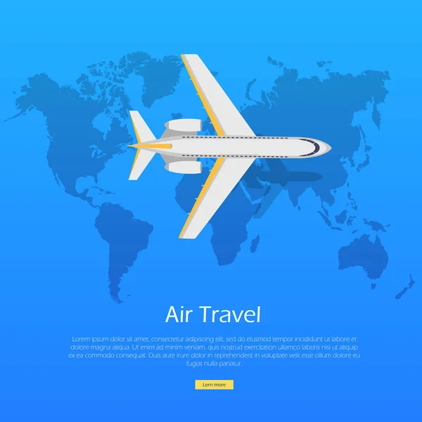 Concepto de Viaje Aéreo. Plano en el Mapa Mundial Web Banner . — Vector de stock
