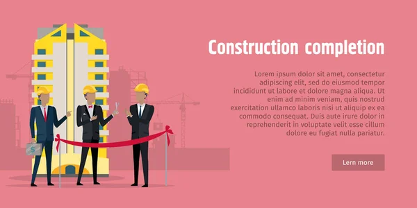 Construction Completion Building Design Web Banner — Stock Vector