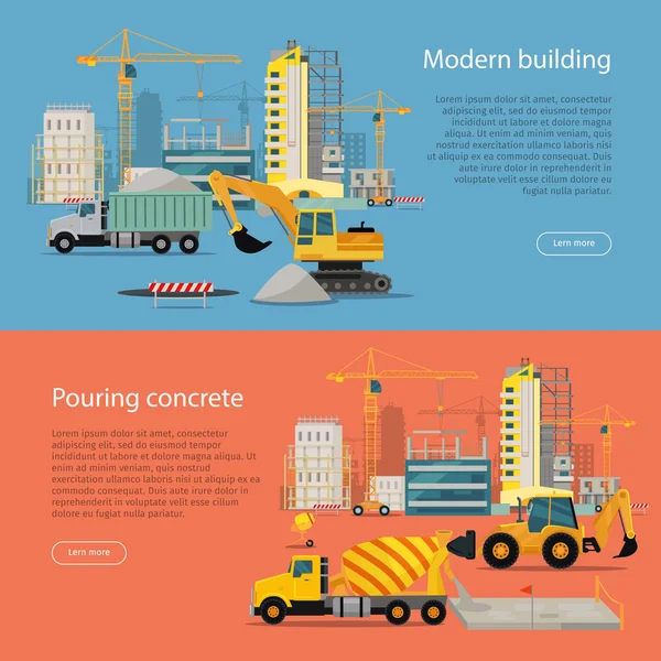 Modern épület. Folyamat öntés beton. — Stock Vector