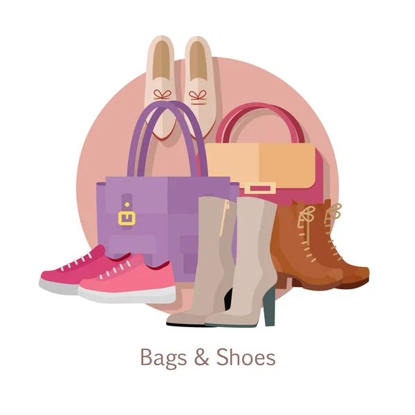 Bolsas Zapatos Diseño Plano Concepto Vector — Archivo Imágenes Vectoriales