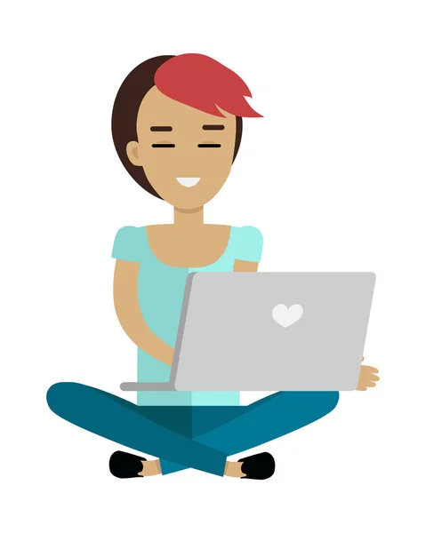 Young Woman Using Her Laptop — Stock Vector