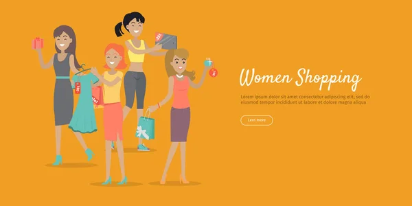 Vrouw winkelen conceptuele platte Vector webbanner — Stockvector
