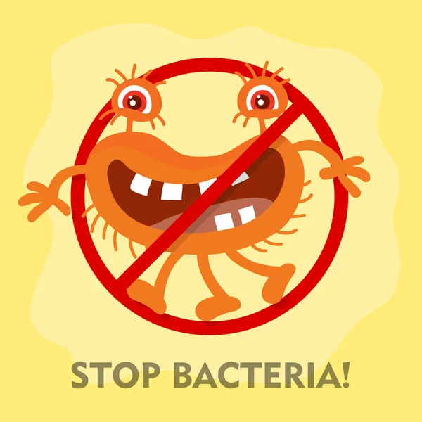 Stop bacteriën Cartoon Vector illustratie geen Virus — Stockvector