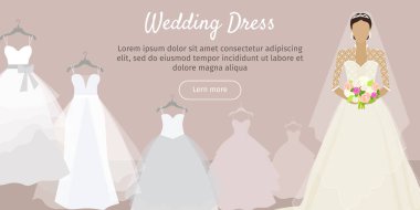 Düğün elbise Web Banner. Moda gelin vektör