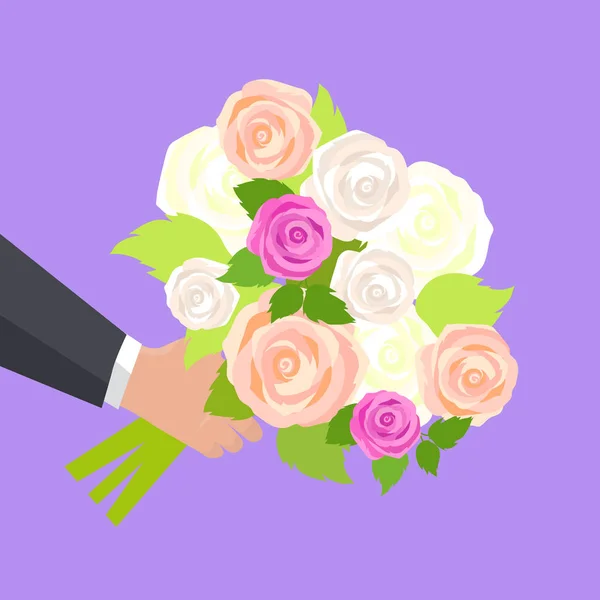 Ramo de boda de rosas rosadas, blancas y verdes — Archivo Imágenes Vectoriales