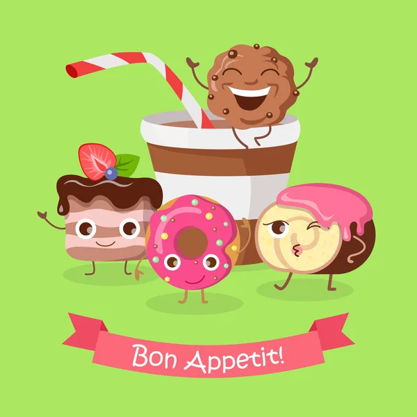Bon Appetit. Personagens engraçados dos desenhos animados Banner . —  Vetores de Stock