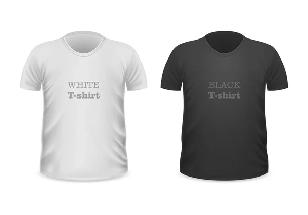 T-Shirt Putih dan Hitam Tampilan Depan Terisolasi - Stok Vektor